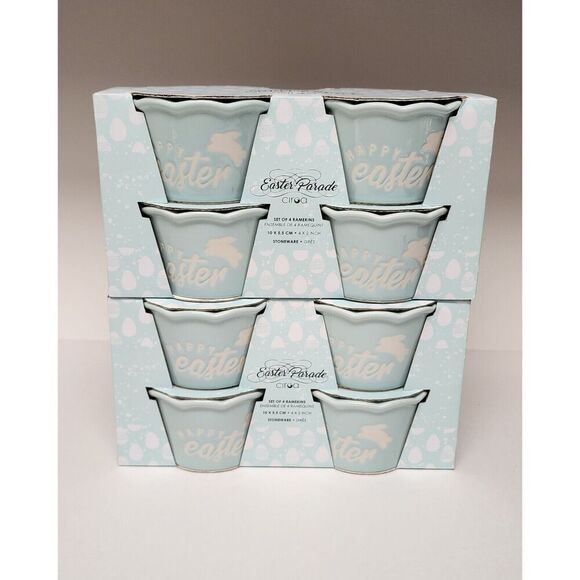 Ciroa Ramekins Happy Easter Pastel Purple Bunny Rabbit Candy Dish Stoneware New - Picture 1 of 5